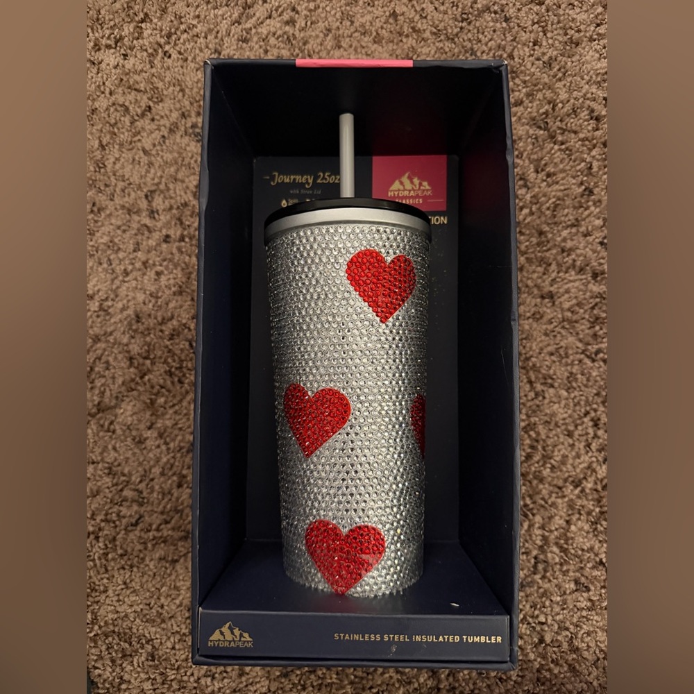 Hydrapeak Special Edition Silver Tumbler with Red Heart Accents